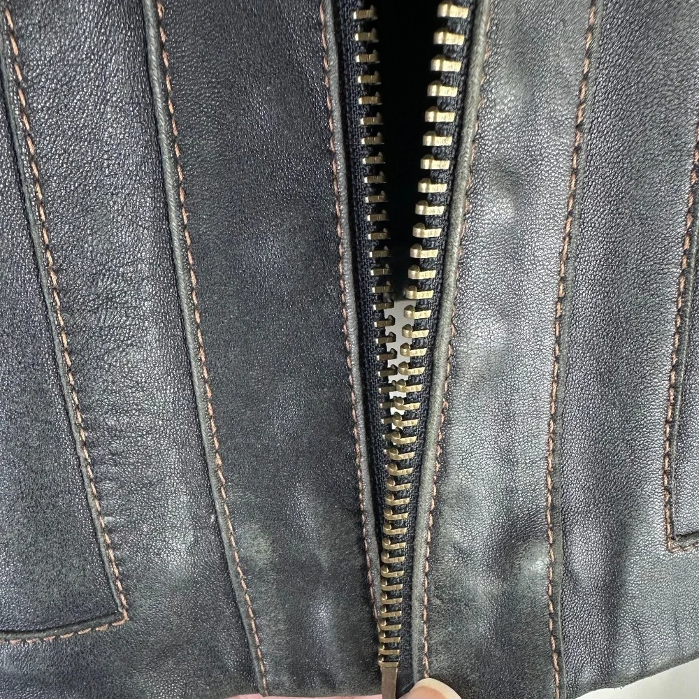 Charles Klein Moto Bomber Leather Jacket Coat Womens Sz Large Black Zip Up - Picture 4 of 8